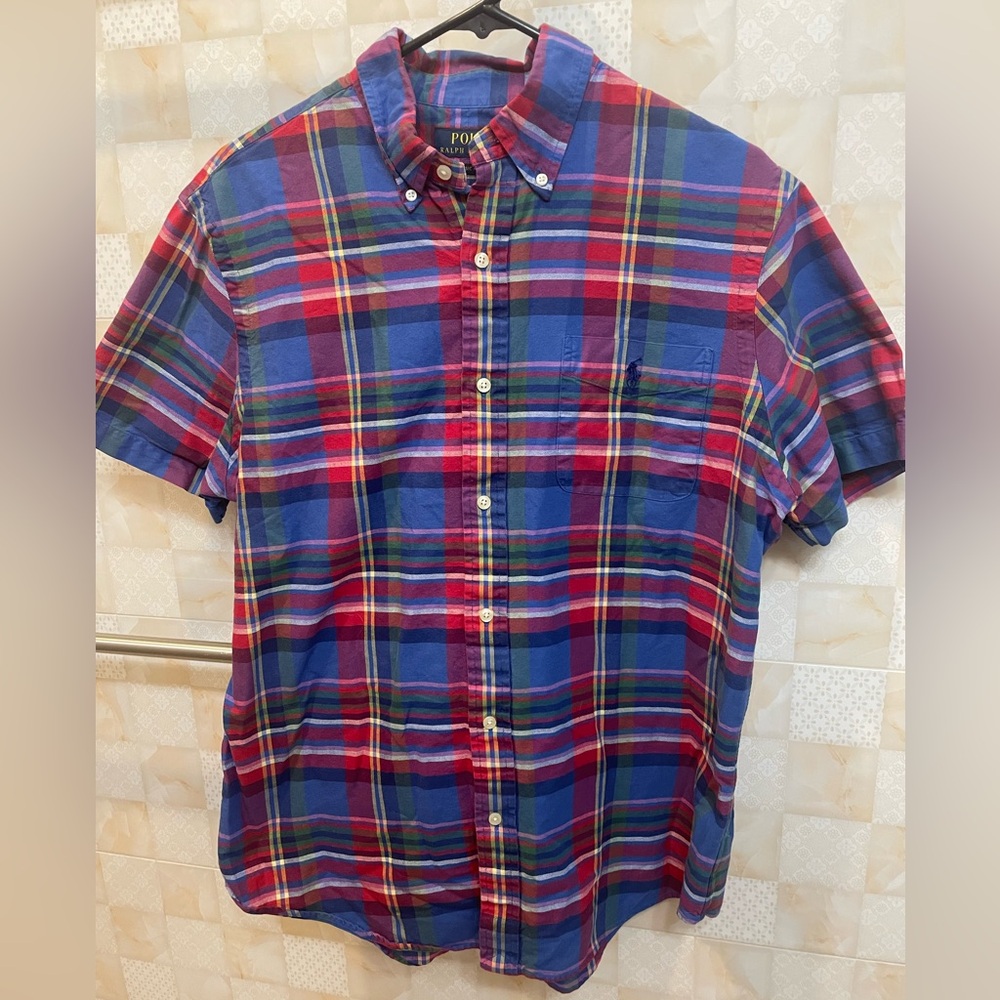 Polo Ralph Lauren Plaid Short Sleeve Shirt Blue Red Americana Cotton Classic fit